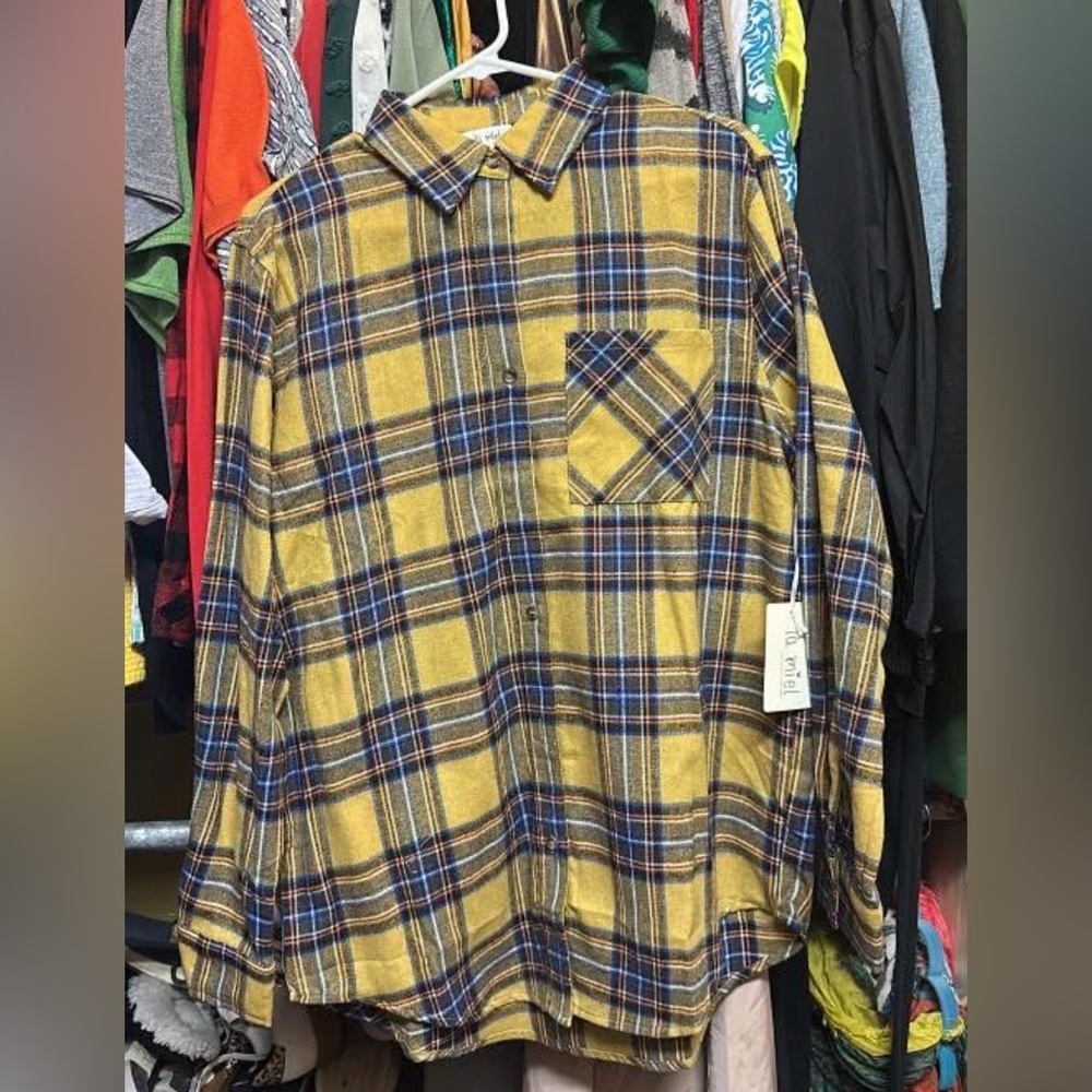 La Miel OVERsized small la miel flannel Yellow Plaid Flannel Shirt